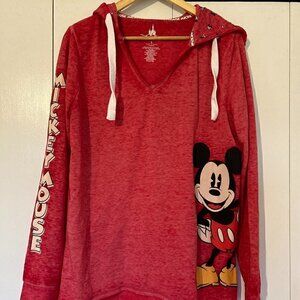Disney Parks Mickey Mouse Red Hooded Shirt Long Sleeves Large